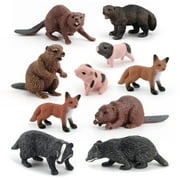 10Pcs Simulation Wild Animal Figures Toys Realistic Beaver Fox Badger Model Mini Jungle Animal Figurines Cake Topper Toy Set Christmas Birthday Easter Egg Gift Party Favor for Kids